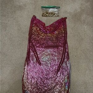 Pink Sequin Slip Dress with Gold Accent
